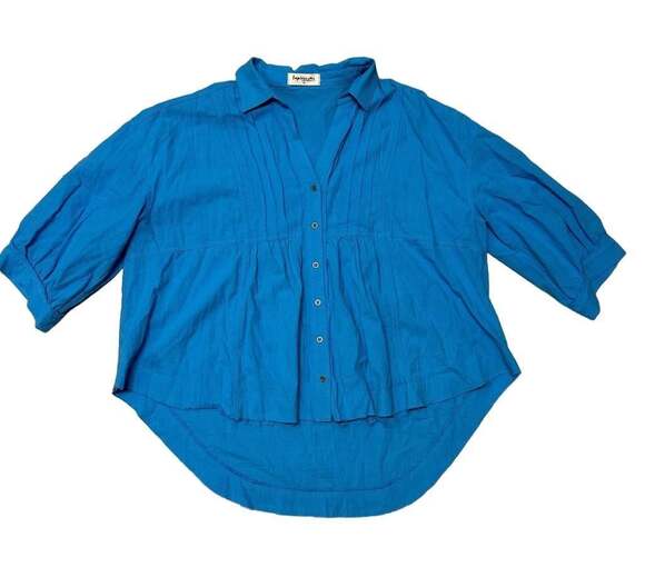 Impressions Tops - Impressions Seven Seas Button Up Top in Ocean Blue Curves Size 1X
